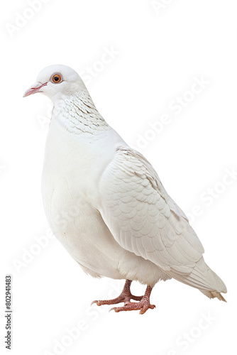 Elegant White Dove Isolated on a Black Background, Full Body View