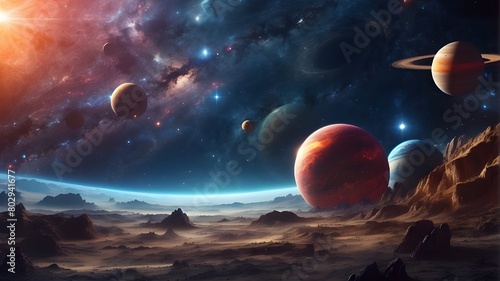 Planets against a dazzling star create an amazing cosmic panorama that captures the mind-boggling immensity of space. Gorgeous Space Scene with Planets and a Luminous Star