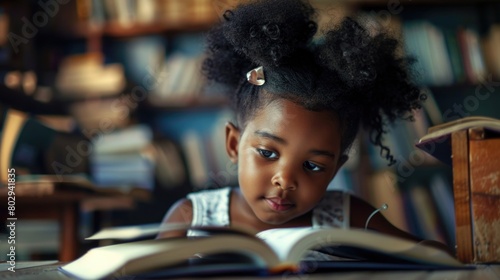 Child Learning: African American Girl Exploring Alphabet for Educational Homework