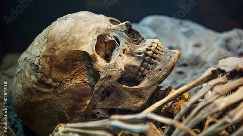 Ancient human skeleton displayed in museum