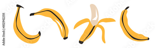 Set of abstract banana. Simple banana. Contemporary trendy vector illustration. Fruit collection design for interior, poster, cover, banner. All elements are isolated.