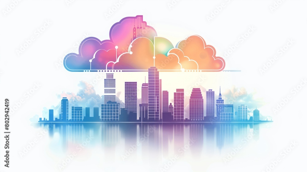 Fototapeta premium Urban Skyline Silhouette with cloud, Generative AI