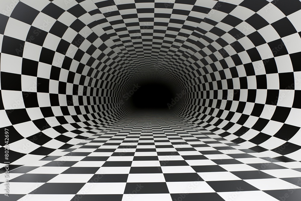 Abstract black and white checkered tunnel background, 3d render, Ai Generated Abstract black and white checkered tunnel background, 3d render, Ai Generated