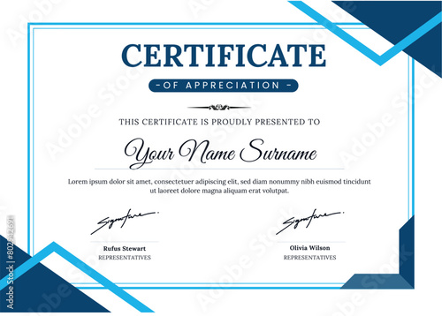 Blue and Sky Certificate of Appreciation Vector Illustration