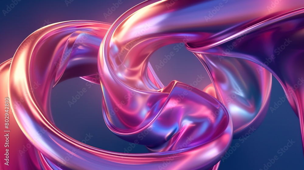 3D rendering of a pink and purple fluid shape on a dark blue background.
