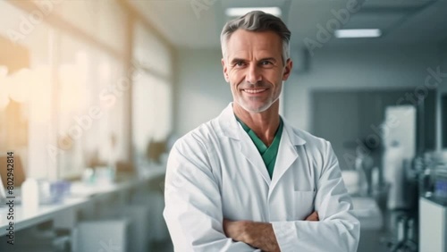 Portrait of a dental doctor with a background in a dental room, a dentist in a hospital	
 photo