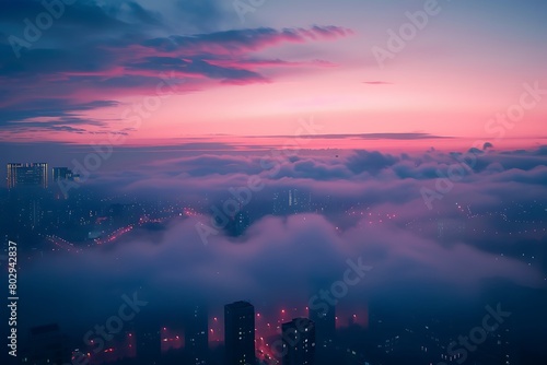 The soft diffusion of fog over a cityscape at dawn photo