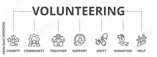 Volunteering concept icon illustration contain charity, community, together, support, unity, donation and help.