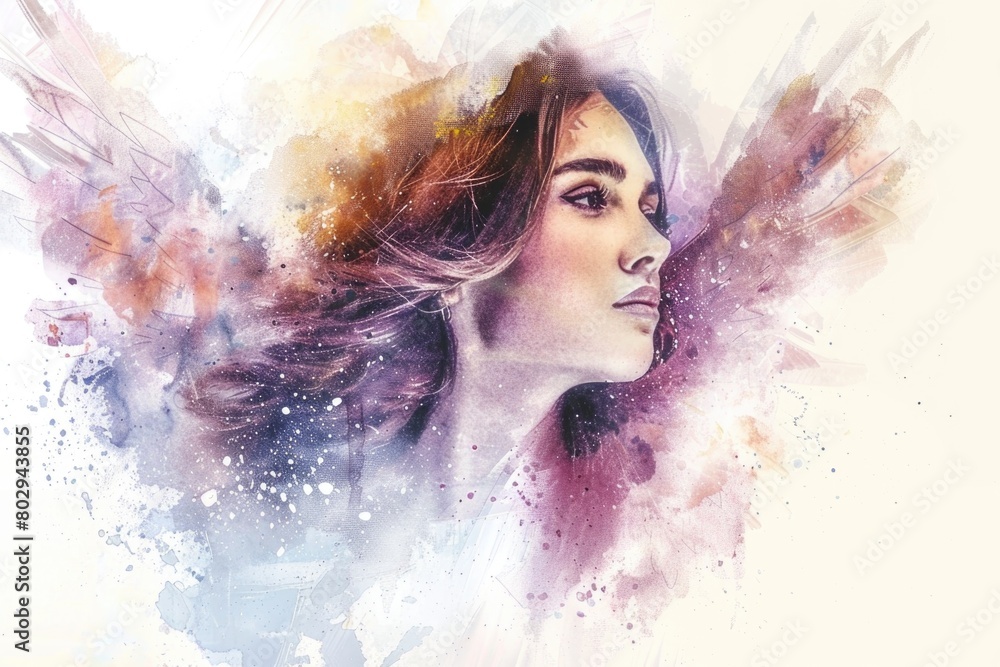 A beautiful painting of a woman with long flowing hair. Perfect for art lovers and interior designers A beautiful painting of a woman with long flowing hair. Perfect for art lovers and interior designers