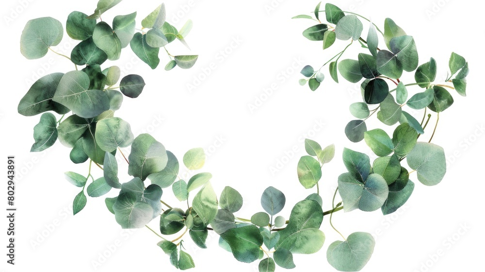 A beautiful wreath of green leaves on a simple white background. Perfect for adding a touch of nature to any project A beautiful wreath of green leaves on a simple white background. Perfect for adding a touch of nature to any project