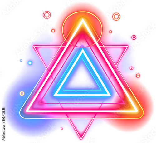 Neon light triangle abstract design transparent clipart png
