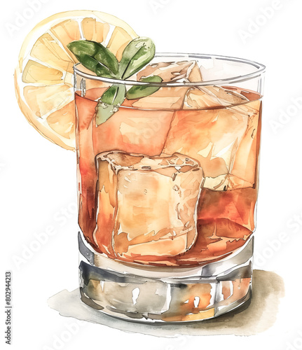 Classy watercolor artwork of whiskey ginger photo