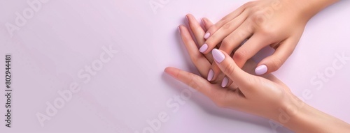 Closeup view of woman with beautiful hands on color background  space for text. Spa treatment