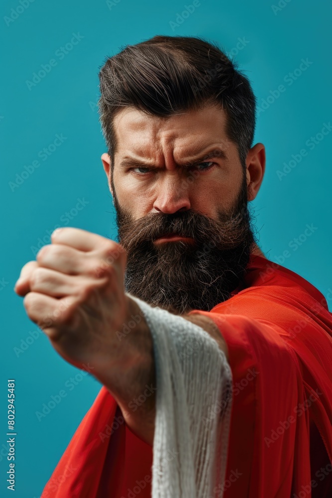 A man with a beard wearing a red robe. Suitable for religious or historical themes A man with a beard wearing a red robe. Suitable for religious or historical themes