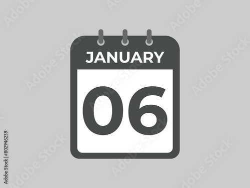 january 6 calendar reminder. 6 january daily calendar icon template. Calendar 6 january icon Design template. Vector illustration
