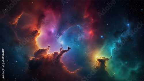 Colorful space galaxy cloud nebula. Stary night cosmos. Universe science astronomy. Supernova background wallpaper © AsPor