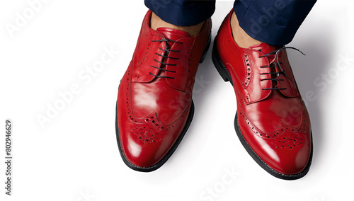 A pair of red men's shoes on a transparent background