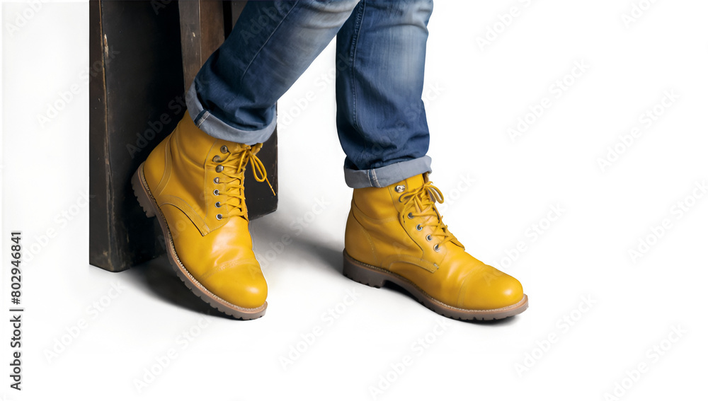 A pair of yellow men's shoes on a transparent background A pair of yellow men's shoes on a transparent background