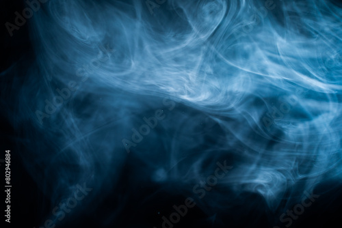 Smoke cloud on dark Background. Blue fog haze. High quality photo