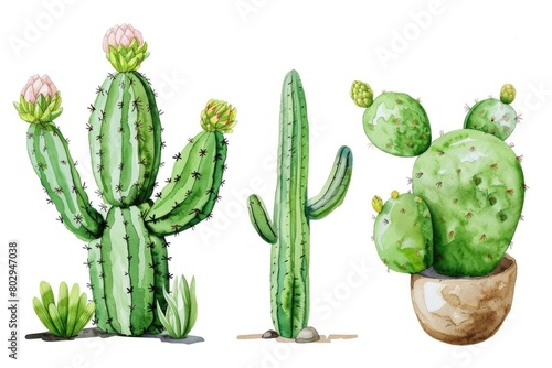 A painting of a cactus plant in a pot. Suitable for home decor