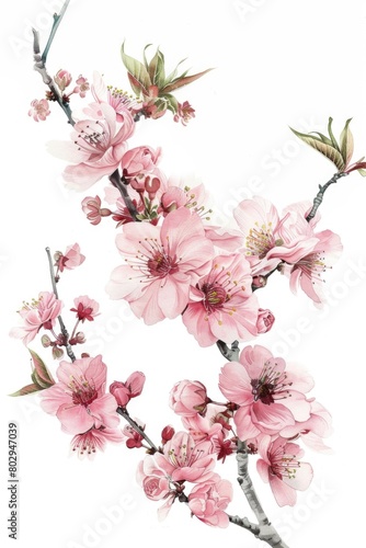 A beautiful painting of pink flowers on a branch. Suitable for various design projects © Fotograf