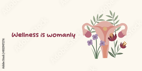 Floral uterus and inspirational quote about women’s health. Female strength and reproductive wellness concept. Perfect for health education, women's rights projects, and medical awareness. Gynecology,