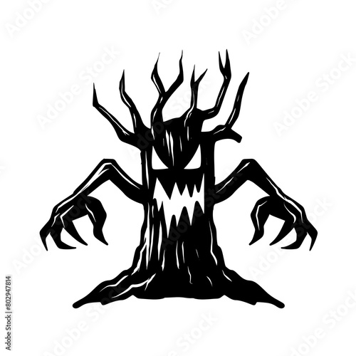 tree haunt ghost wild monochrome illustration vintage  graphic flat icon logo halloween design art