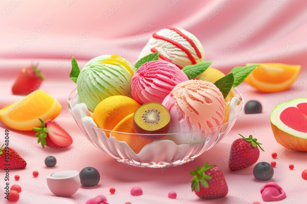 Fresh fruit in a glass bowl, perfect for healthy eating concept Fresh fruit in a glass bowl, perfect for healthy eating concept