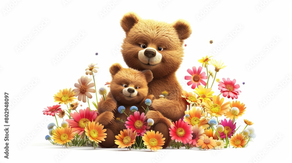 teddy bear with flowers on a white background teddy bear with flowers on a white background