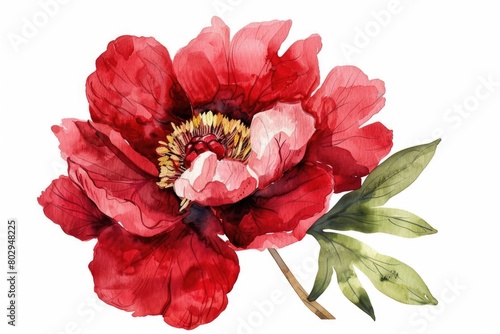 Fototapeta Naklejka Na Ścianę i Meble -  Vibrant watercolor painting of a red flower. Perfect for floral decorations