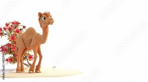 camel with flowers on a white background