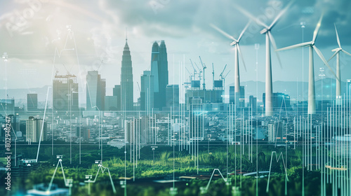 wind turbines in a city  concept for renewable energies  created with generative AI technology