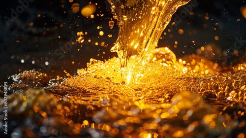 Artistic shot of a piece of gold being subjected to intense heat, illustrating the vibrant, almost liquid-like quality of the metal as it begins to soften and flow