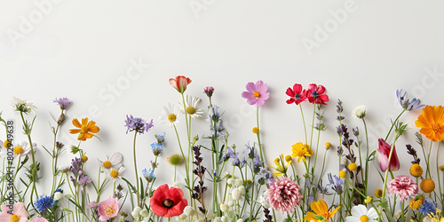 grass land of soft edge  of daisies wild floral backdrop,  photo