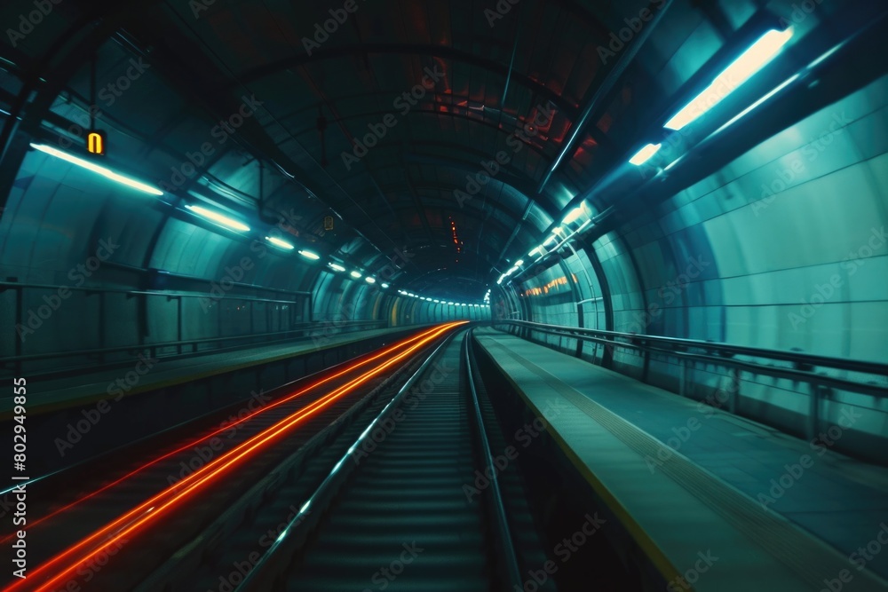 A train traveling through a tunnel next to a platform. Ideal for transportation and travel concepts