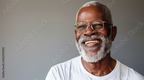 elderly middle aged African man smiling isolated photo
