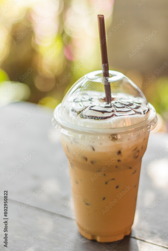 Closeup Ice Latte with foamed milk on top Closeup Ice Latte with foamed milk on top