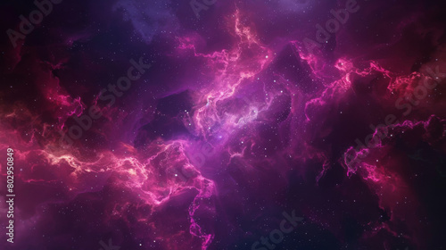 Expansive digital artwork of a purple nebula in space with a starry background