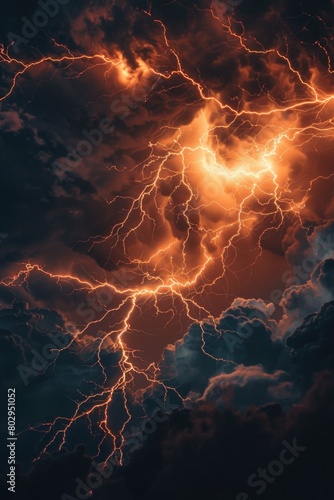 A dramatic image of a lightning storm in the sky. Perfect for weather-related designs