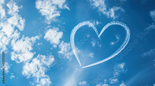 A heart in the blue sky, painted by a plane