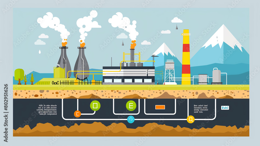 Naklejka premium an infographic explaining carbon capture and storage technologies and their potential.