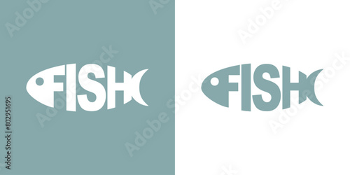 Logo con palabra Fish con forma de silueta de pez