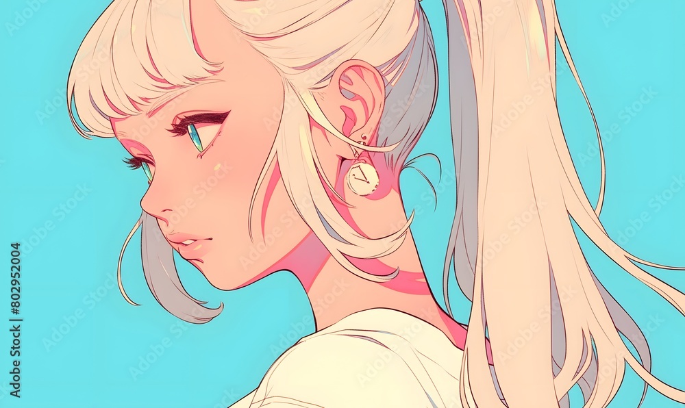 anime style. Cute young woman with ponytail style on a simple one color background, Generative AI anime style. Cute young woman with ponytail style on a simple one color background, Generative AI
