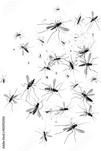 Group of mosquitos flying in the air, suitable for pest control or insect research concepts © Fotograf