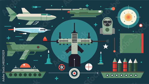 A display of advanced weaponry used by the military with expert explanations and demonstrations of their capabilities.. Vector illustration