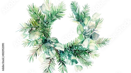 Festive watercolor painting of a Christmas wreath  perfect for holiday designs