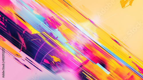 Dynamic abstract digital art featuring explosive colors and geometric lines  creating a vivid and chaotic visual experience.