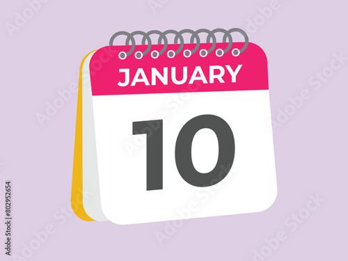 january 10 calendar reminder. 10 january daily calendar icon template. Calendar 10 january icon Design template. Vector illustration

