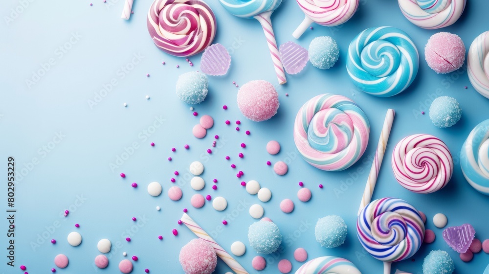 The background is completely mix bule and white with no texture and candy beside The background is completely mix bule and white with no texture and candy beside