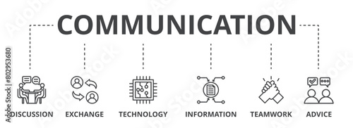 Communication concept icon illustration contain discussion, exchange, technology, information, teamwork and advice.